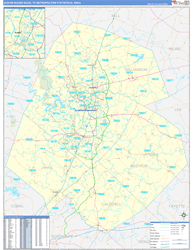 Austin-Round Rock Metro Area Wall Map Basic Style 2026